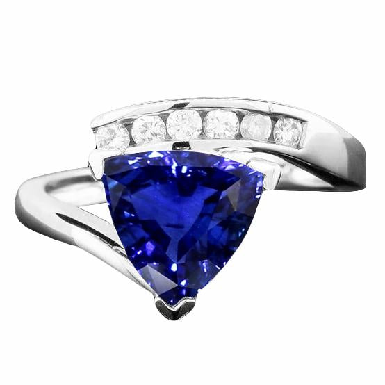 Runder Diamant Trillion blauer Saphir Ring Spannkanal Set 2 Karat - harrychadent.de