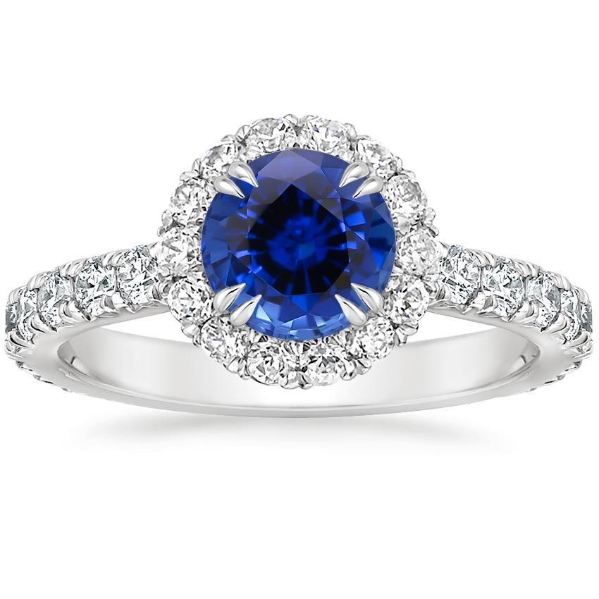 Runder Diamant-Verlobungsring Halo Ceylon Saphir Schmuck 3,50 Karat - harrychadent.de