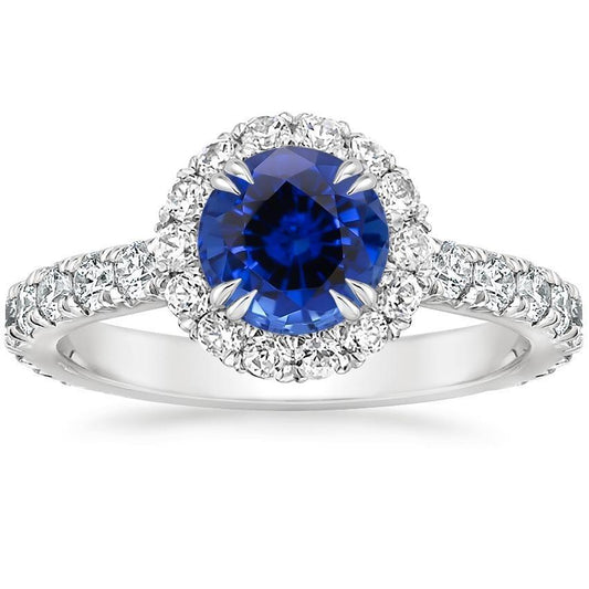 Runder Diamant-Verlobungsring Halo Ceylon Saphir Schmuck 3,50 Karat - harrychadent.de