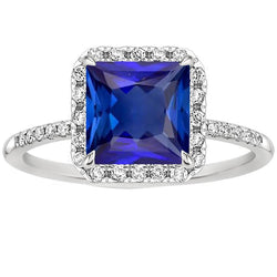 Runder Diamant & blauer Saphir-Verlobungsring mit Akzenten 6 Karat