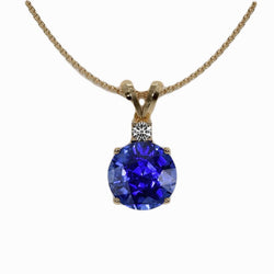 Runder Aus der Erde Abgebauter Natürlicher Diamant- und Ceylon-Saphir-Anhänger Gelbgold 2,50 Karat