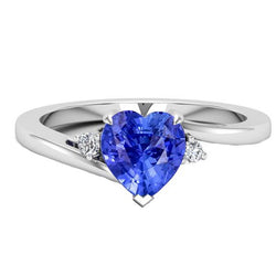 Runder Aus der Erde Abgebauter Natürlicher Diamantring 3 Steine Herz Ceylon Saphir Schmuck 2,25 Karat