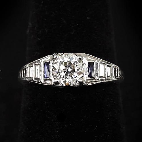 Runder Diamantring Altes Europäisches Baguette Blauer Saphir 1,50 Karat - harrychadent.de