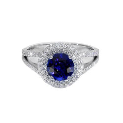 Runder Aus der Erde Abgebauter Natürlicher Diamantring Halo Blauer Saphir 3,50 Karat Neu Edelstein Gold