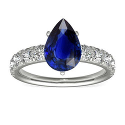 Runder Aus der Erde Abgebauter Natürlicher Diamantring Schmuck Birnenförmiger Sri Lankan Saphir 4,50 Karat