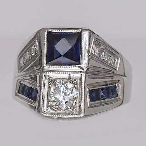 Runder Diamantring im alten Minenschliff & Prinzessinnenblauer Saphir 3,75 Karat - harrychadent.de