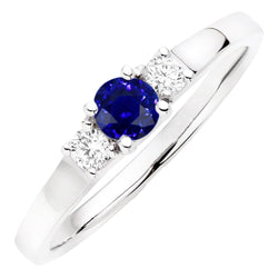 Runder Aus der Erde Abgebauter Natürlicher Diamantschmuck 3 Steine Ceylon Saphir Ring Gold 1,50 Karat