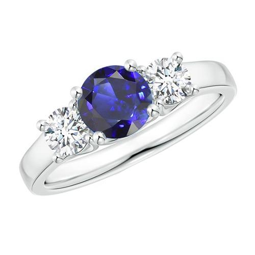 Runder Drei-Stein-Ring mit blauem Saphir und Diamant-Edelstein 1,75 Karat - harrychadent.de