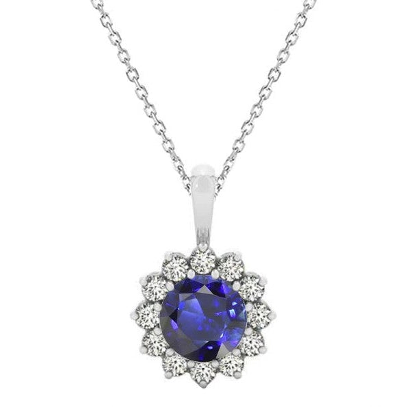 Runder Edelstein- und Diamant-Halo-Anhänger Blumenstil 2,75 Karat