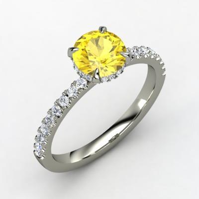 Runder Ehering mit gelbem Saphir Diamant 3,50 Karat Weißgold 14K - harrychadent.de