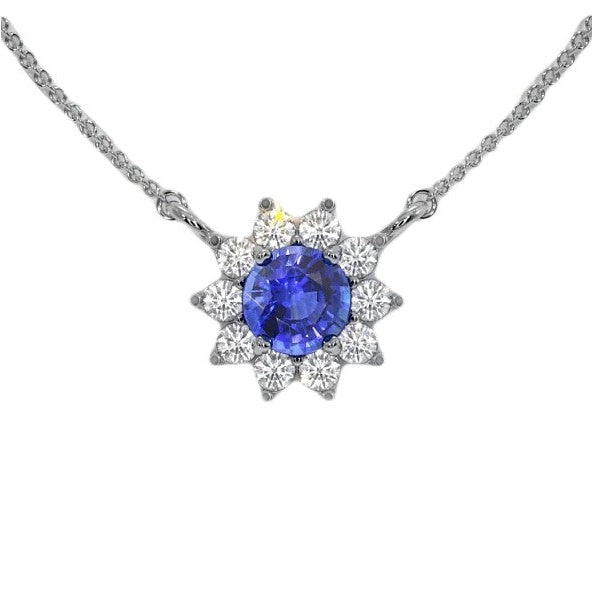 Runder Halo-Anhänger mit blauem Saphir und Diamant im Sternstil, 3 Karat