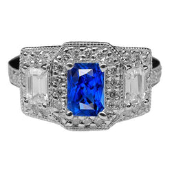 Runder Halo Aus der Erde Abgebauter Natürlicher Diamant Smaragd Ring Blauer Saphir Antiker Stil 3 Karat