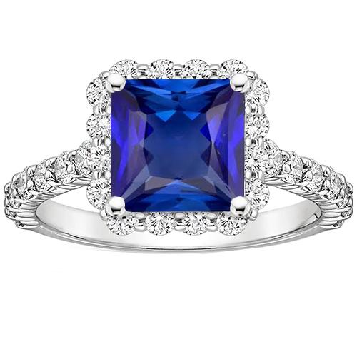 Runder Halo Diamants & Princess Sri Lankan Saphirring 4,50 Karat - harrychadent.de