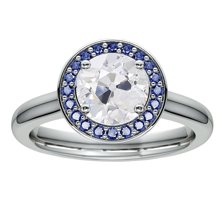 Runder Halo alter Bergmann Diamant & Sri Lanka Saphir Ring 4.50 Karat - harrychadent.de