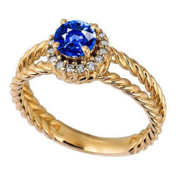 Runder Saphir-Diamant-Fancy-Ring 2 Karat Gelbgold 14K