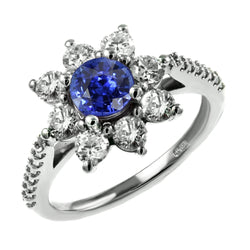 Runder Saphir-Edelstein-Ring Halo Blooming Flower Style 3,50 Karat
