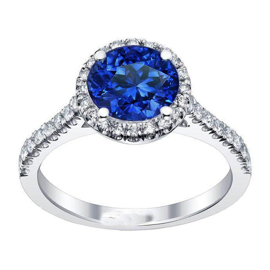 Runder Sri Lanka Blauer Saphir Halo Diamantring 2,20 Karat Gold 14K - harrychadent.de