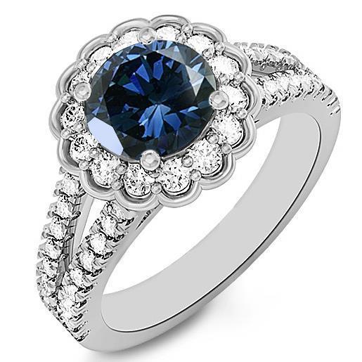 Runder Sri Lanka Blauer Saphir Halo Diamantring 2,25 Karat Weißgold - harrychadent.de
