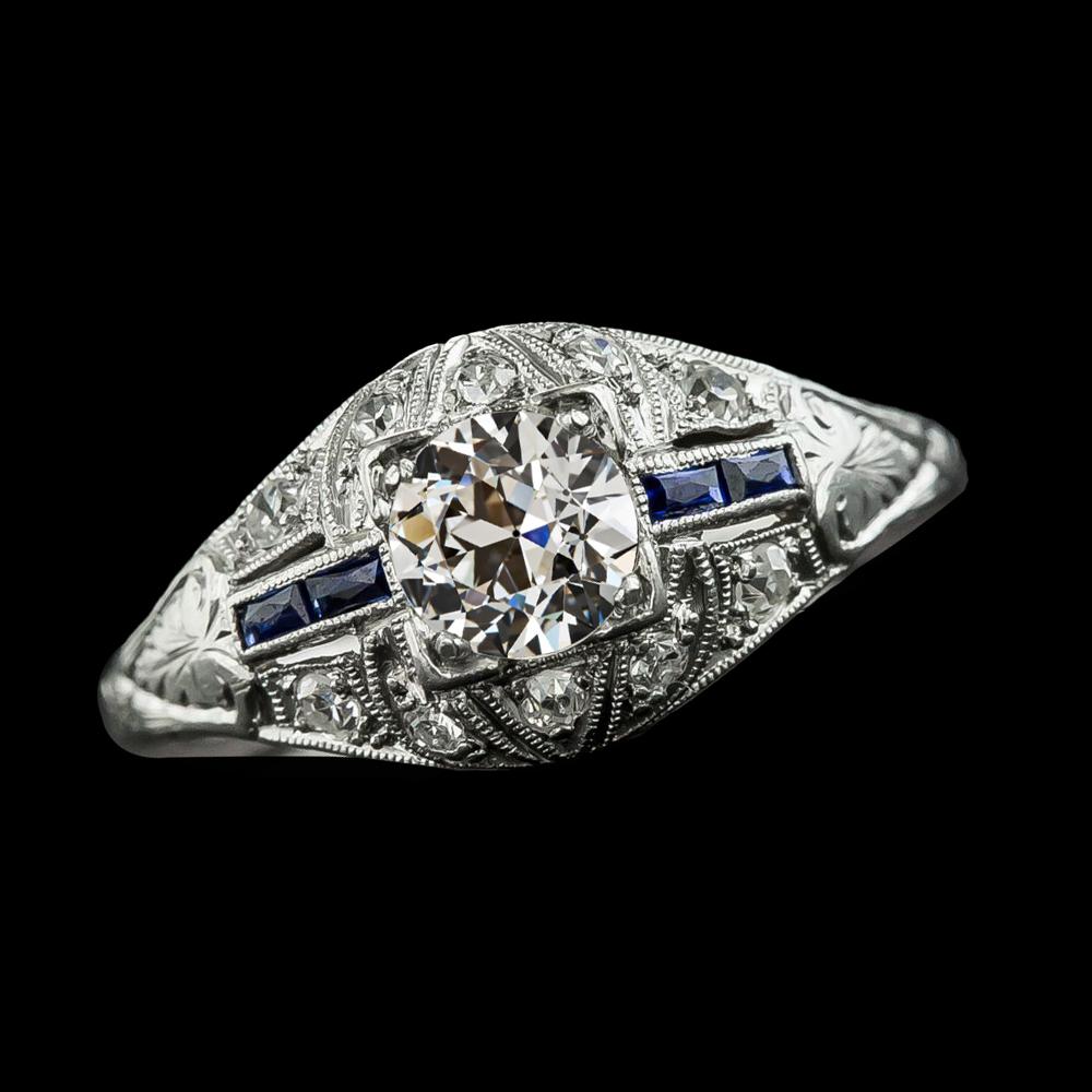 Runder alter Bergmann Diamant Saphir Ring Milgrain Schaft 2.50 Karat - harrychadent.de