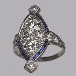 Runder alter Bergmann Aus der Erde Abgebauter Natürlicher Diamantring & Baguette-Saphir 1,75 Karat