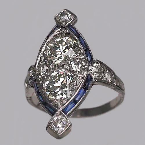Runder alter Bergmann Diamantring & Baguette-Saphir 1,75 Karat - harrychadent.de