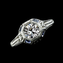 Runder alter Minenschliff Aus der Erde Abgebauter Natürlicher Diamant Baguette Ceylon Saphir Ring 2,75 Karat