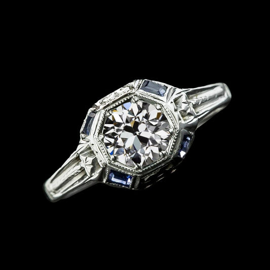 Runder alter Minenschliff Diamant Baguette Ceylon Saphir Ring 2,75 Karat - harrychadent.de