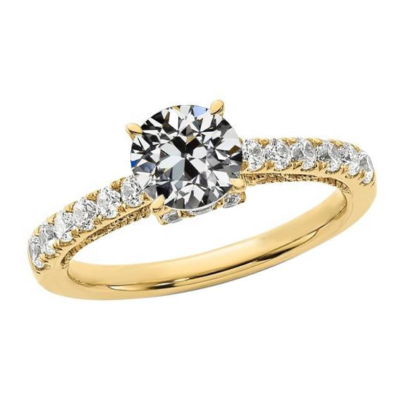 Runder alter Minenschliff Diamant Ring Fischschwanz Set Schmuck 3 Karat Gelbgold - harrychadent.de