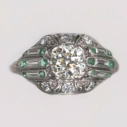 Runder alter Minenschliff Diamantring Baguette & grüner Saphir 3,25 Karat - harrychadent.de