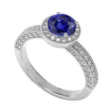 Runder blauer Saphir 4.70 ct. Aus der Erde Abgebauter Natürlicher Diamantring Vintage Style Weißgold 14K