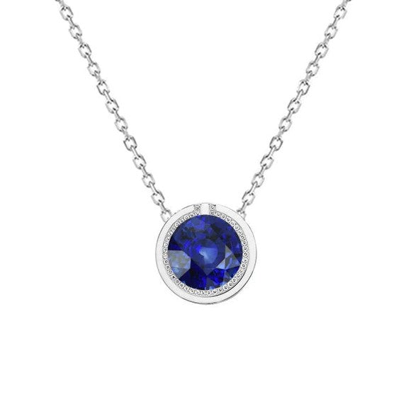 Runder blauer Saphir & Diamant-Anhänger-Lünetten-Set Schmuck 1,25 Karat