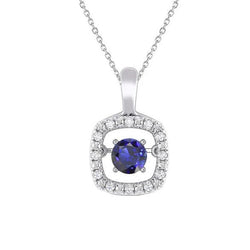 Runder blauer Saphir & Aus der Erde Abgebauter Natürlicher Diamant-Halo-Anhänger 14 Karat Gold 1,75 Karat