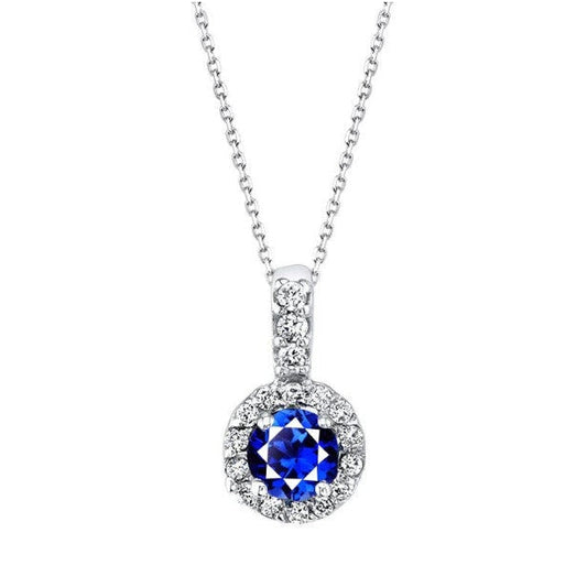 Runder blauer Saphir & Diamant-Halo-Anhänger 14 Karat Weißgold 3 Karat