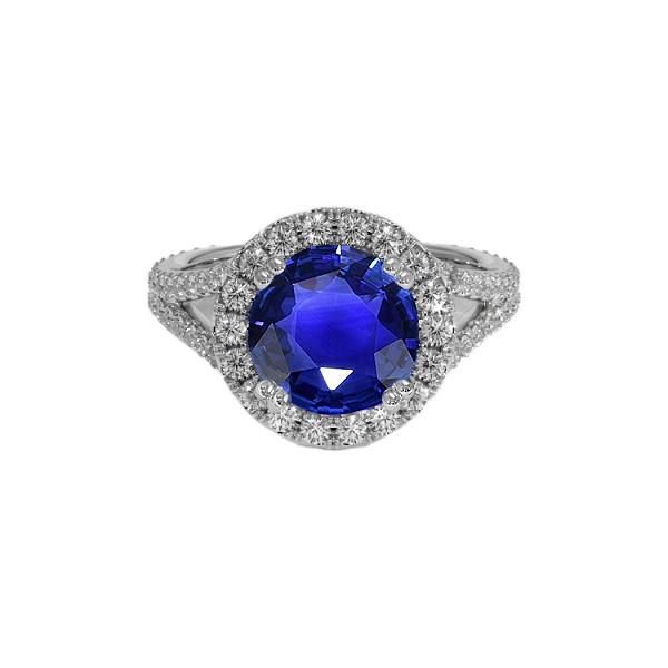 Runder blauer Saphir & Halo Diamant Verlobungsring 10 Karat Neu - harrychadent.de