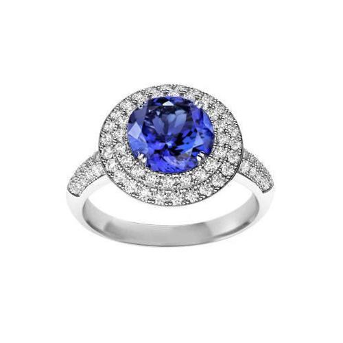 Runder echter Tansanit Naturdiamanten Split Fancy Ring 2,65 Karat