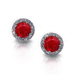 Runder roter Rubin mit Halo-Aus der Erde Abgebauter Natürlicher Diamant 7 Kt. Lady Ohrstecker Weißgold