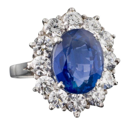 Runder und ovaler Ceylon Saphir 6 Karat Aus der Erde Abgebauter Natürlicher Diamantring Weißgold 14K