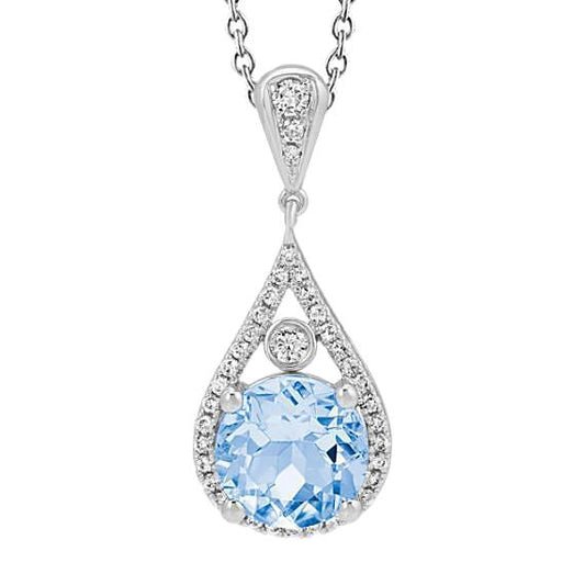 Rundschliff 11,25 Kt Aquamarin mit Diamanten Anhänger 14K Weißgold - harrychadent.de