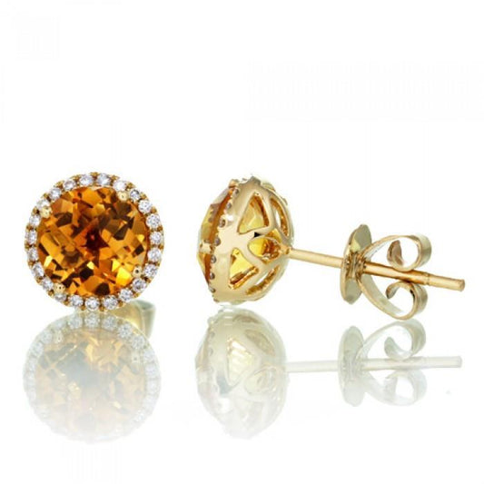 Rundschliff 30,80 ct Citrin und Diamanten Damen Ohrstecker 14K Gold - harrychadent.de