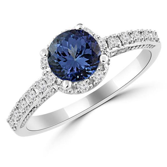 Rundschliff 4 Karat Ceylon Saphir Ehering Weißgold 14K - harrychadent.de