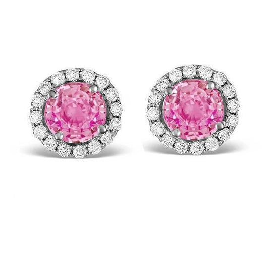 Rundschliff 6 Karat Rosa Saphir & Diamant Ohrstecker Weißgold - harrychadent.de