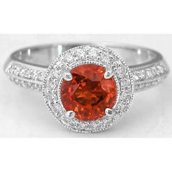 Rundschliff Roter Saphir Aus der Erde Abgebauter Natürlicher Diamant Ring Weißgold Schmuck 1,5 Karat