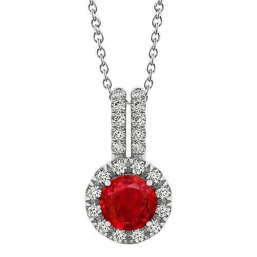Rundschliff-Rubin-Aus der Erde Abgebauter Natürlicher Diamant-Anhänger-Halskette 4,50 Karat Weißgold 14K