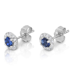 Rundschliff Saphir und Aus der Erde Abgebauter Natürlicher Diamanten 3,40 Karat Ohrstecker 14K Gold