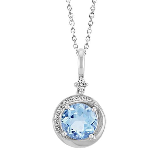 Rundschliff mit Aquamarin Aus der Erde Abgebauter Natürlicher Diamant Anhänger 10 Karat WG 14K