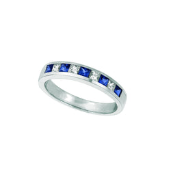 Saphir & Aus der Erde Abgebauter Natürlicher Diamant Prinzessin Eternity Band 1 Karat Weißgold