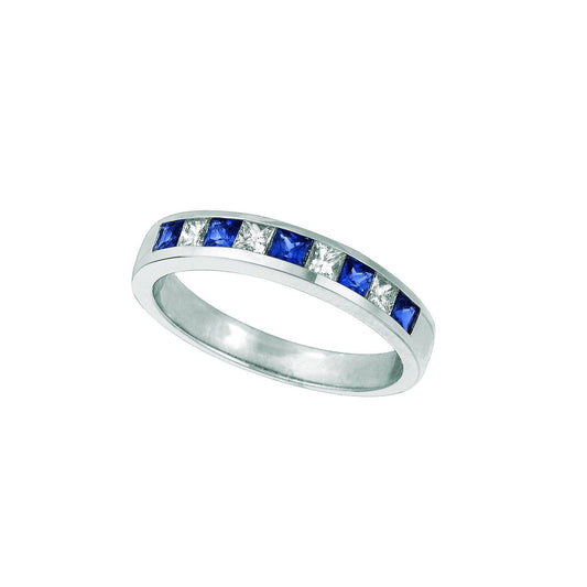 Saphir & Aus der Erde Abgebauter Natürlicher Diamant Prinzessin Eternity Band 1 Karat Weißgold