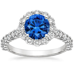Saphir-Aus der Erde Abgebauter Natürlicher Diamant-Ring Weißgold Edelschmuck Rundschliff 3.40 Ct