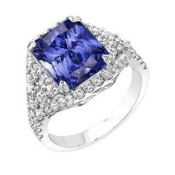 Saphir-Edelstein-Ring 4,50 Karat mehrreihig Pave Set Aus der Erde Abgebauter Natürlicher Diamant Shank