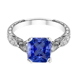 Saphir-Edelstein-Schmuck 3 Karat Birne & runder Aus der Erde Abgebauter Natürlicher Diamantring